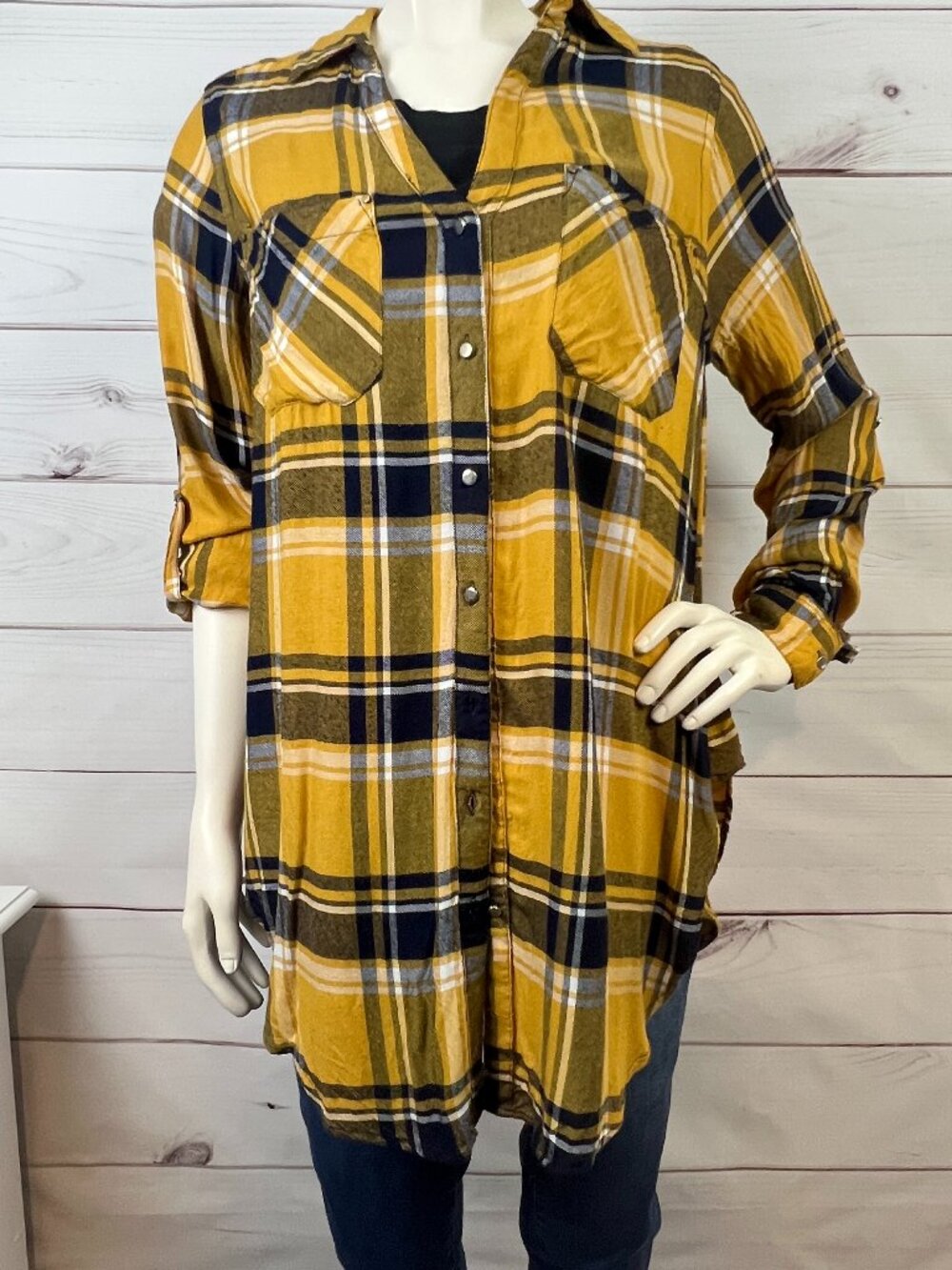 Thread Story Long-Sleeve Plaid Button-Down (Black/Yellow/White) - Size XL